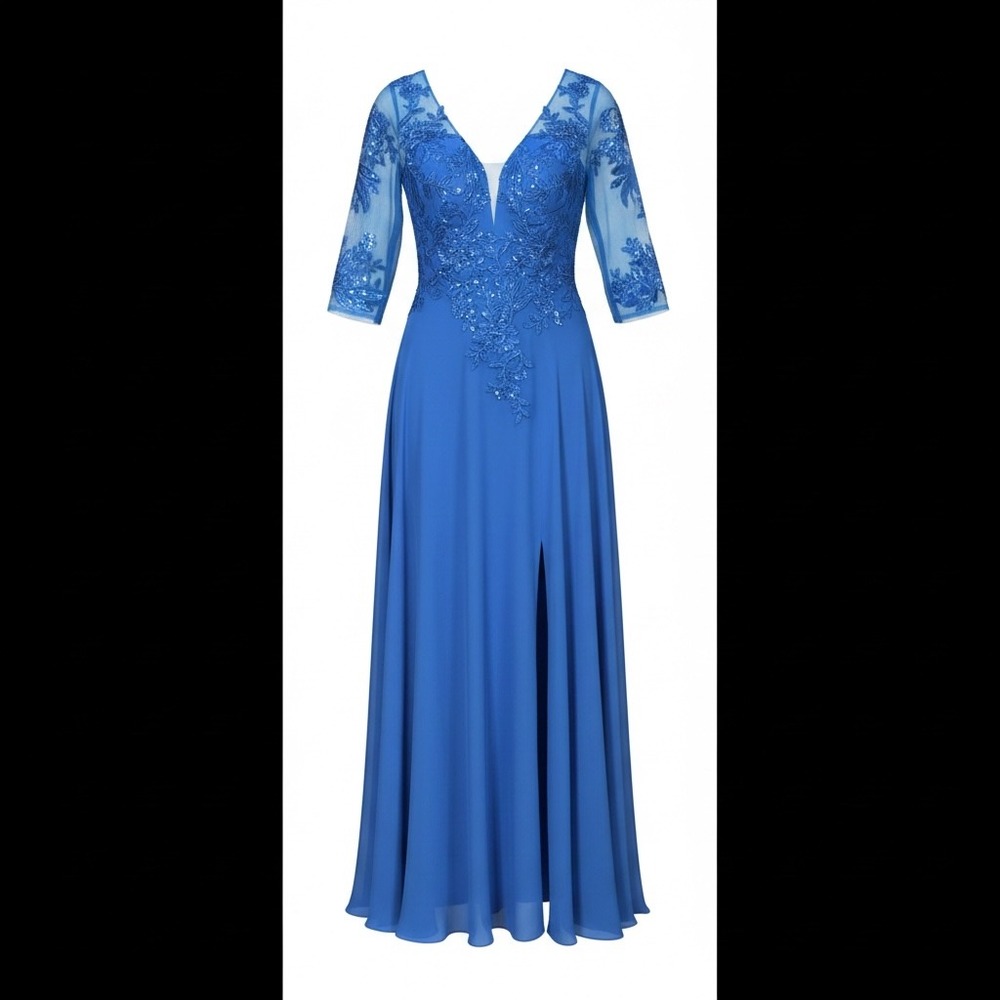 Benzde Royal Blue Lace Sequin V-Neck Evening Gown Dress 4538603 Size 12